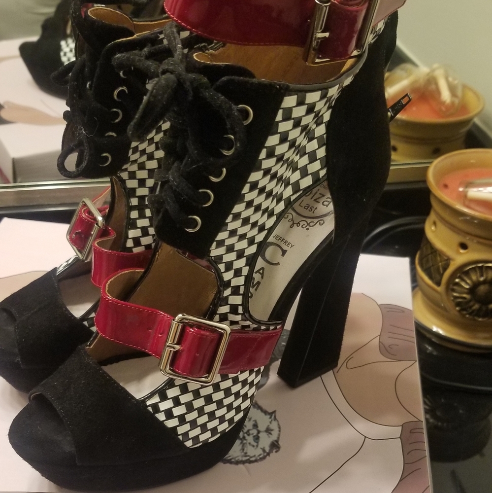 Jeffrey Campbell Black and Red Checkered Heels